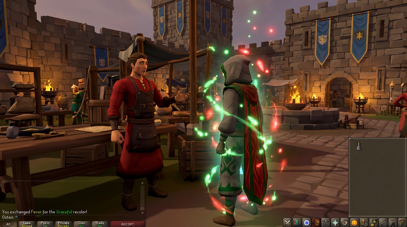 Recoloring Graceful Pieces Using Kourend Favor